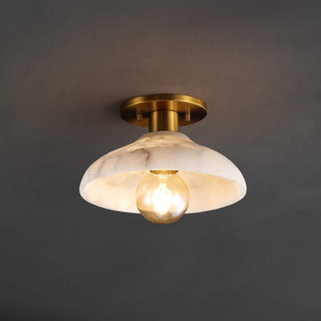 Amara 10" 1-Light Mid-Century Classic Alabaster/Iron LED Semi Flush Mount - JONATHAN Y